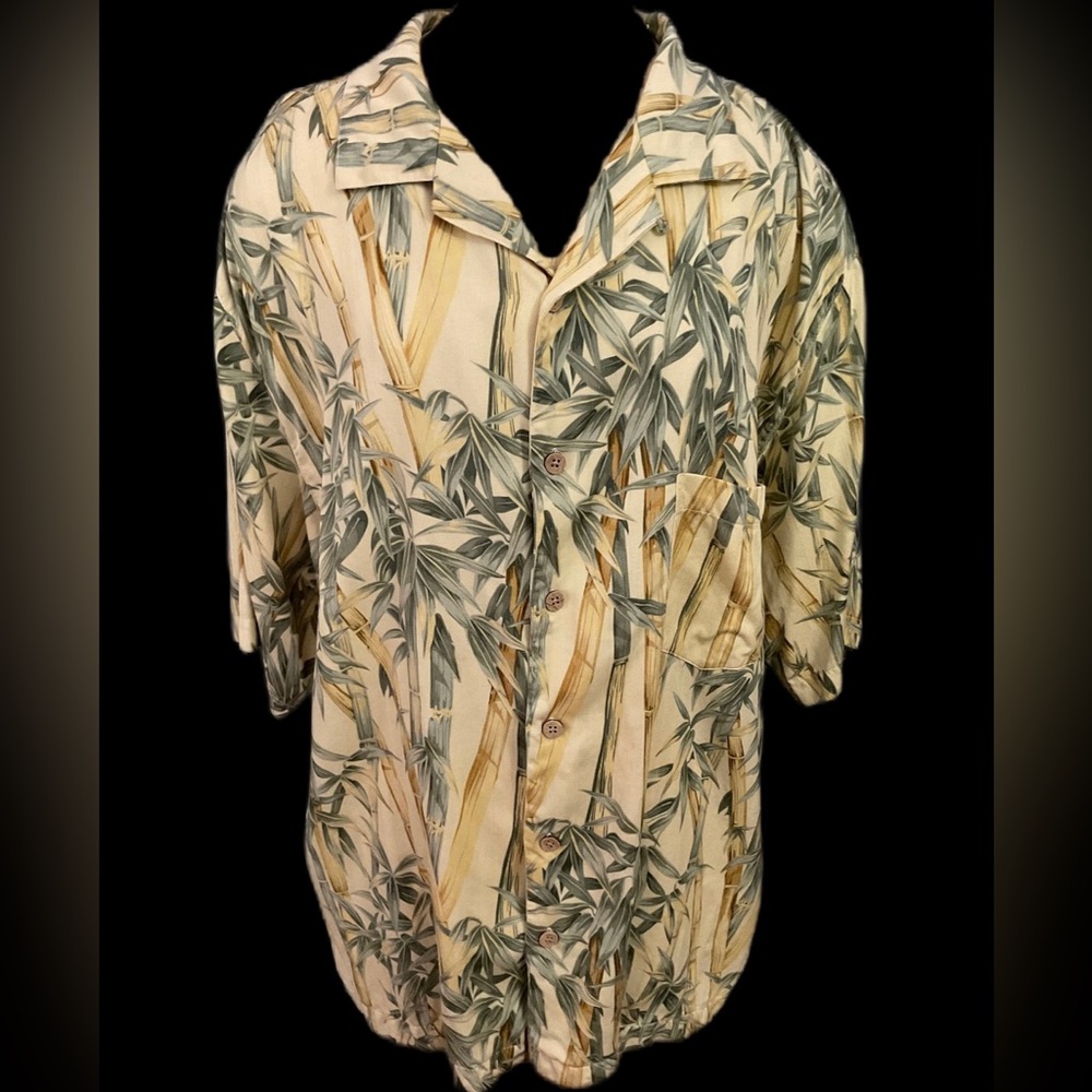 Jamaica Jaxx Hawaiian Bamboo Print Shirt‎ Button Down Silk Men size Extra Large